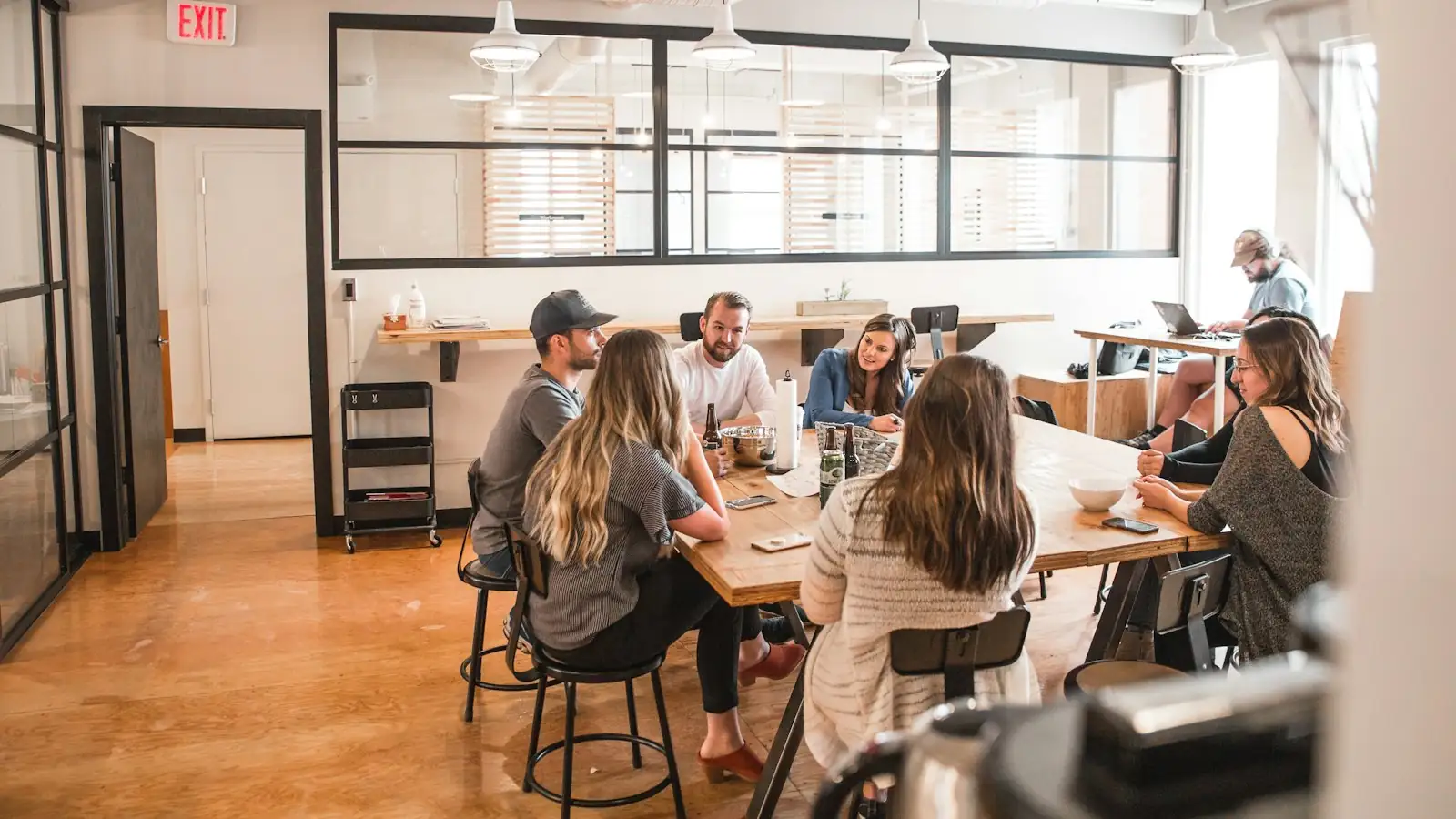 Small business team meeting around a table